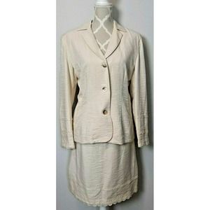 JOSEPH RIBKOFF Womens 12 Cream Gold‎ Skirt Jacket Set Shimmer Lace Formal Event